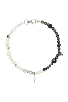 Coffee n’ Cream - Natural White And Black Pearls Necklace With Steel Star Charm 16″.