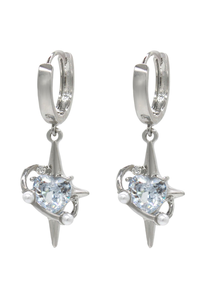 Cosmo Sparkle - Huggie Earrings With Heart Sparkle Charm 1.3″