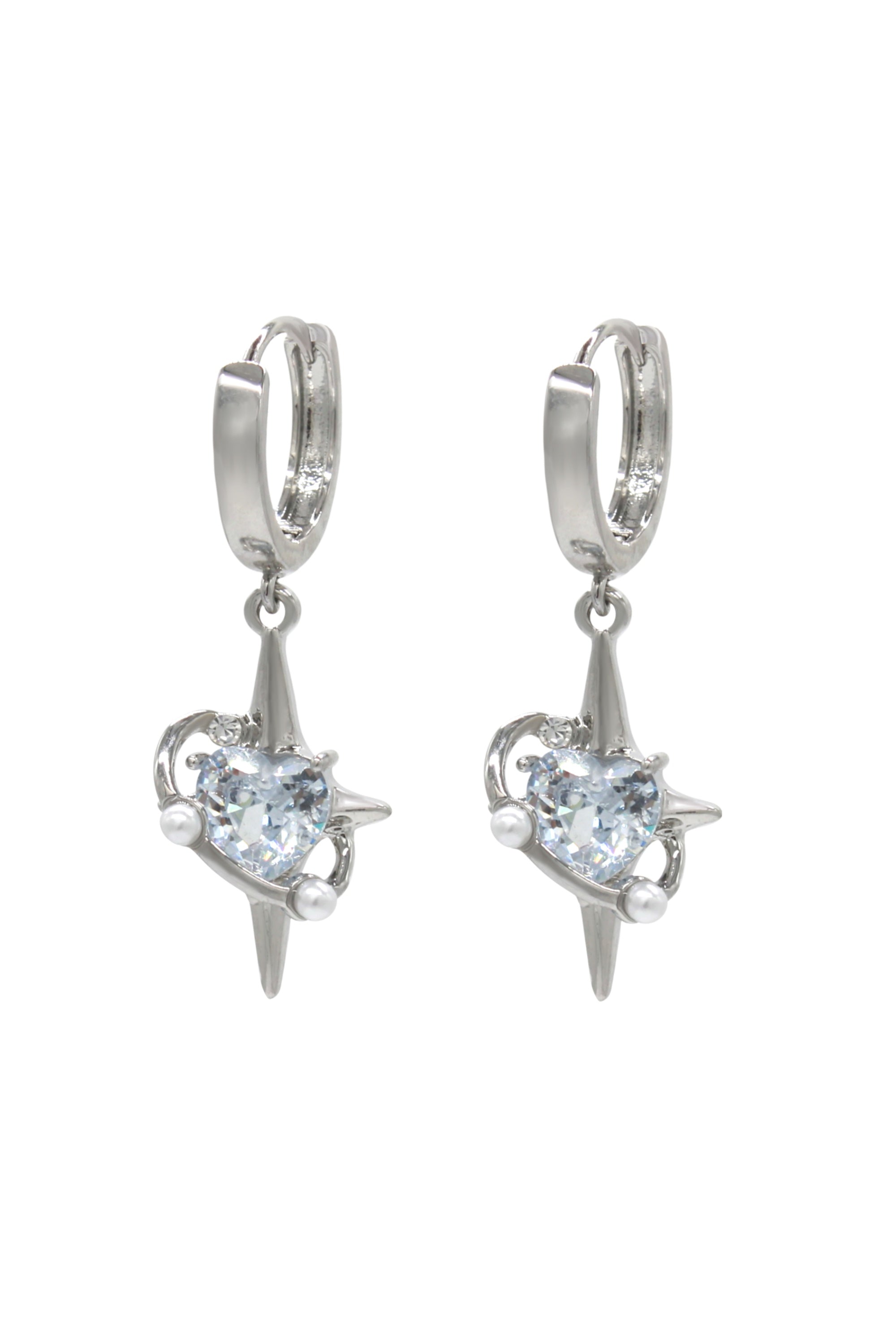 Cosmo Sparkle - Huggie Earrings With Heart Sparkle Charm 1.3″