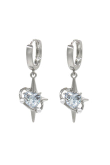 Cosmo Sparkle - Huggie Earrings With Heart Sparkle Charm 1.3″