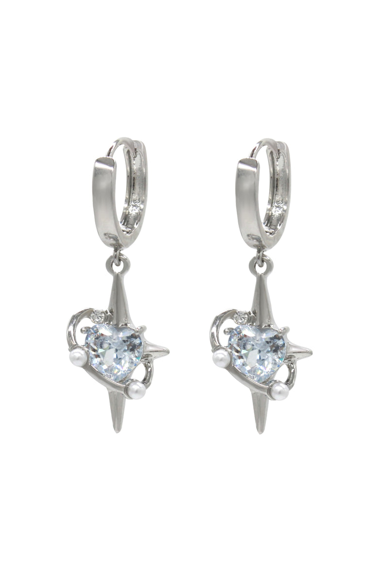 Cosmo Sparkle - Huggie Earrings With Heart Sparkle Charm 1.3″