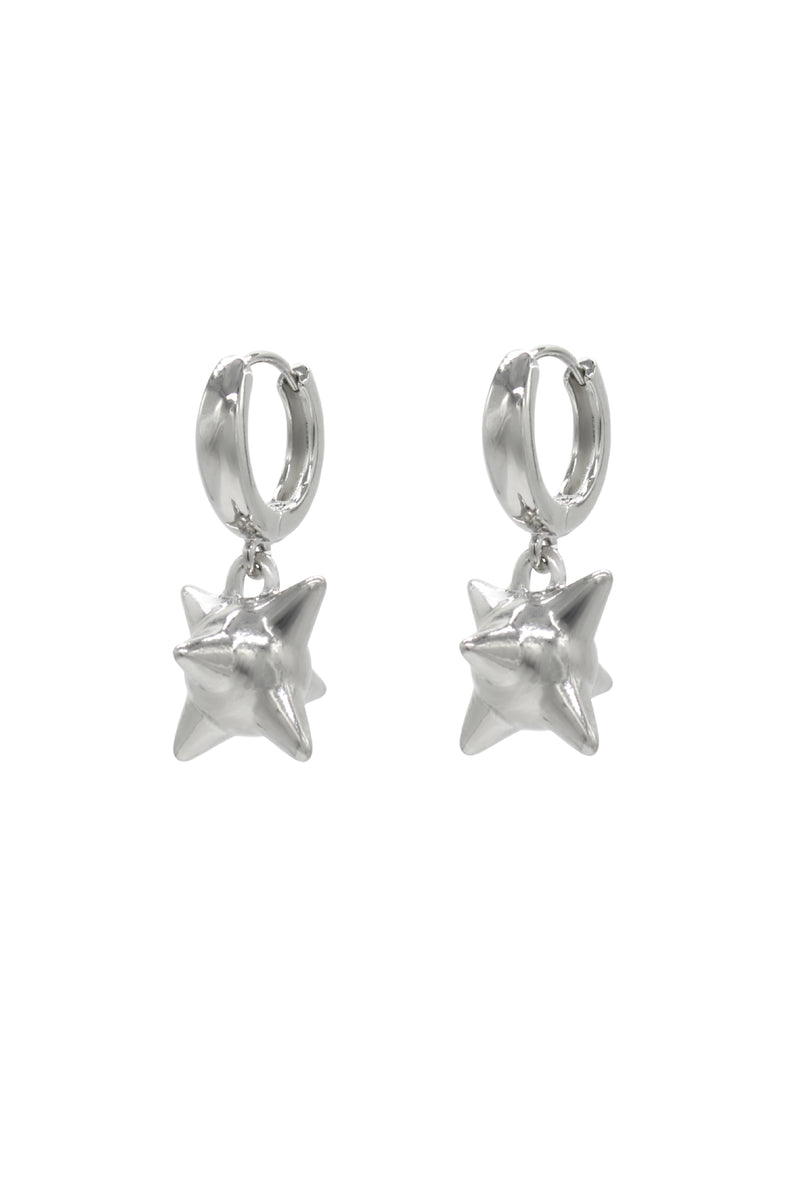 Huggie Earrings With Steel Spiked Ball Charm 1.3″.