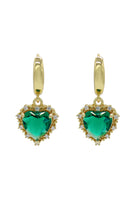 Bella Green - Gold Earrings With Green Heart Pendant 1.5″.