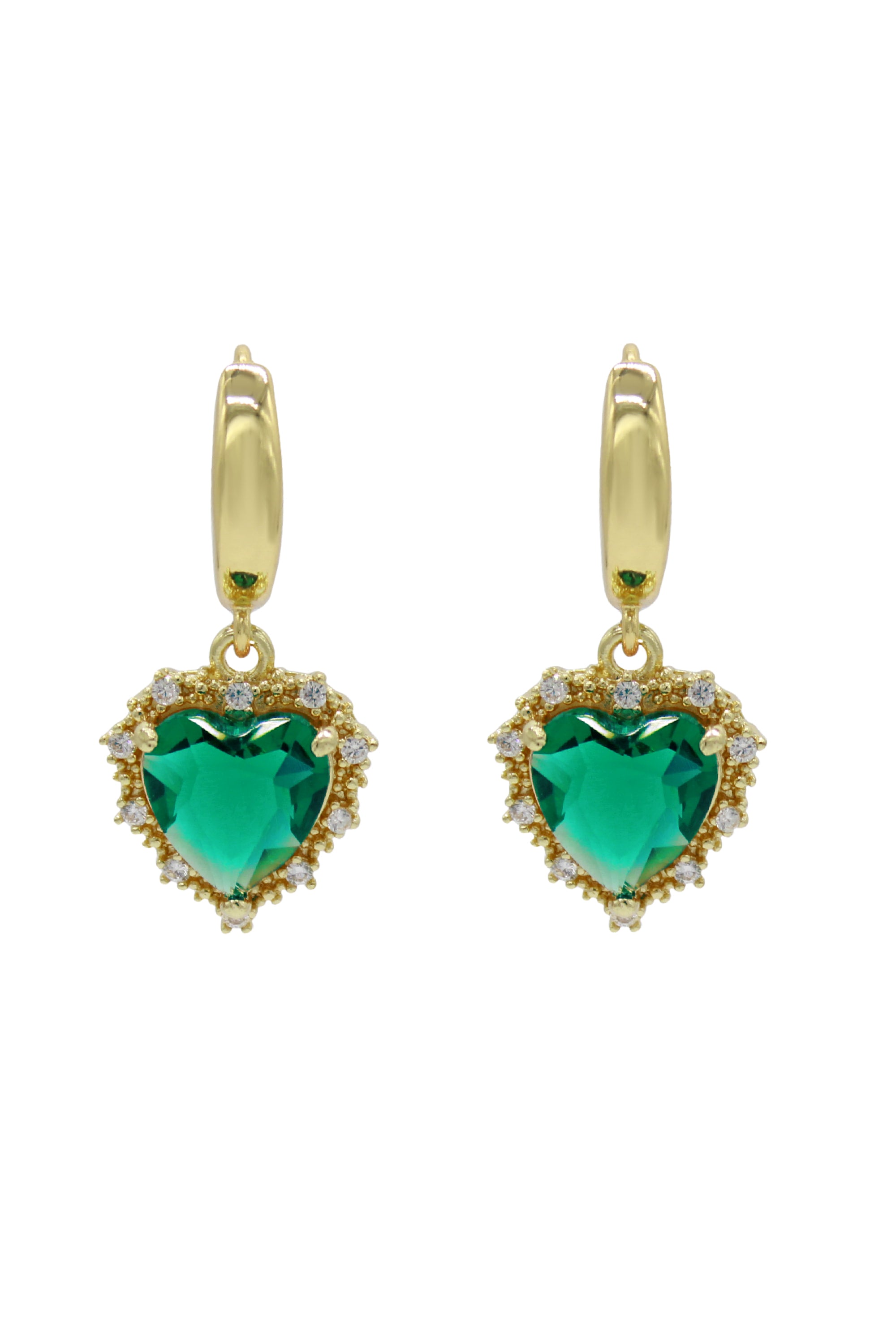 Bella Green - Gold Earrings With Green Heart Pendant 1.5″.