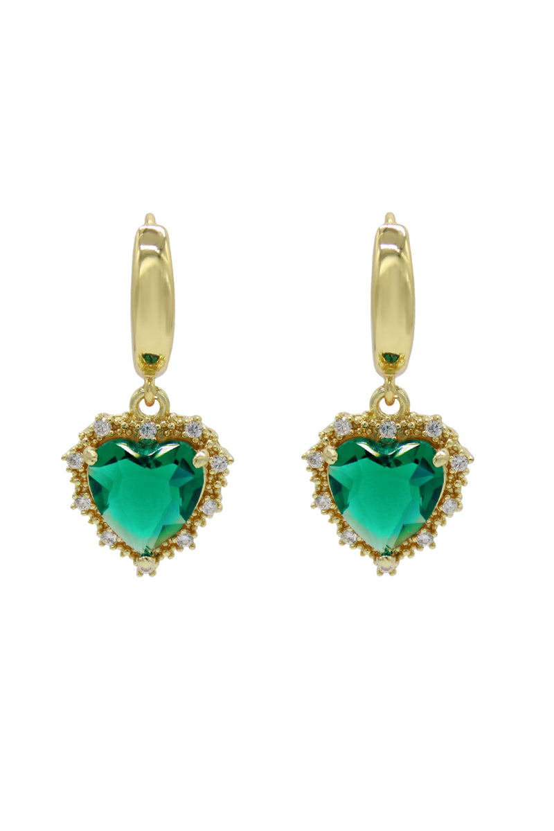 Bella Green - Gold Earrings With Green Heart Pendant 1.5″.