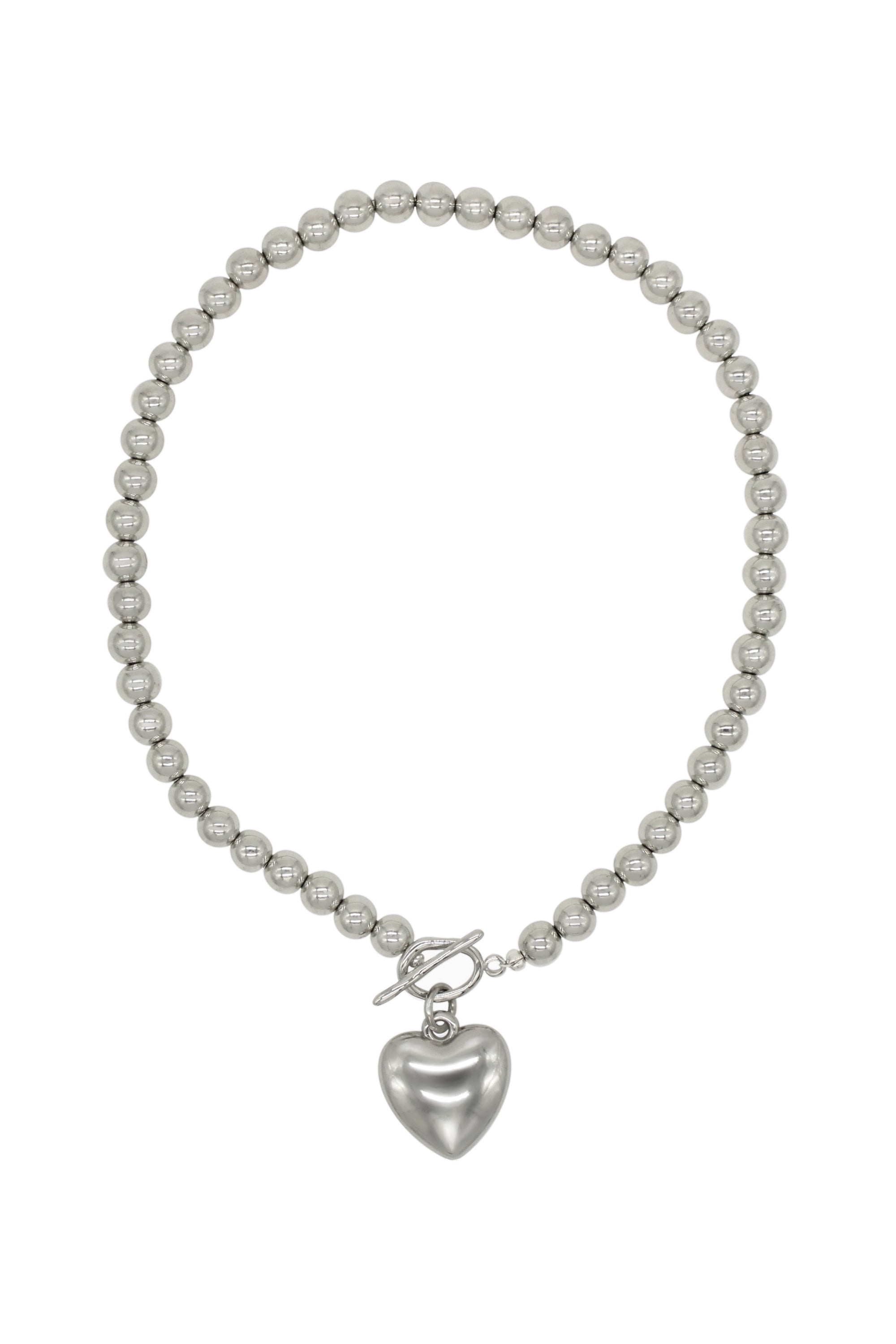 Estelle - Steel Beads Necklace With Acrylic Heart Charm 16.5″.