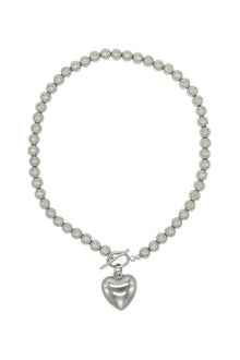 Estelle - Steel Beads Necklace With Acrylic Heart Charm 16.5″.