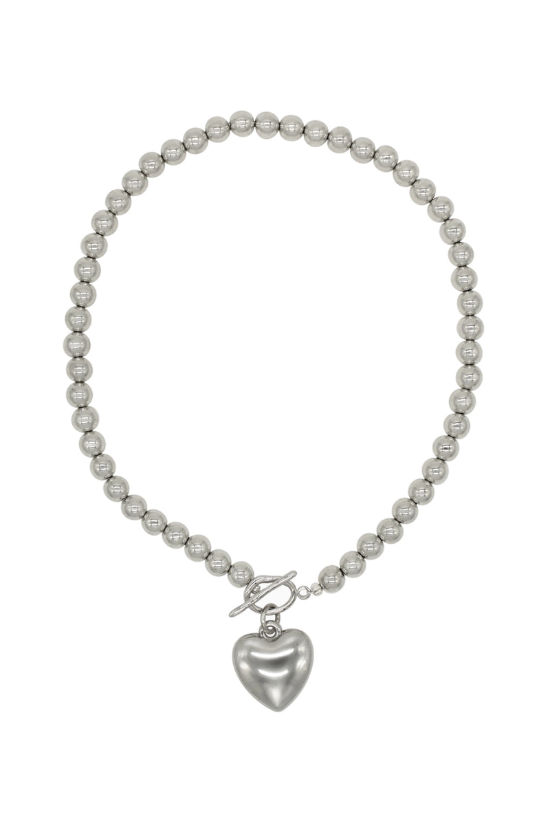 Estelle - Steel Beads Necklace With Acrylic Heart Charm 16.5″