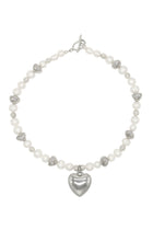 Steel Heart - Freshwater Pearl Necklace With Acrylic Heart Charm 15.7″