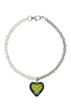 Dragon Eye - Freshwater Pearl And Steel Beads Necklace With Heart Charm 16.5″