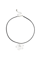 Phoebe Flower - Black Suede Cord Necklace With Steel Flower Charm 18″.