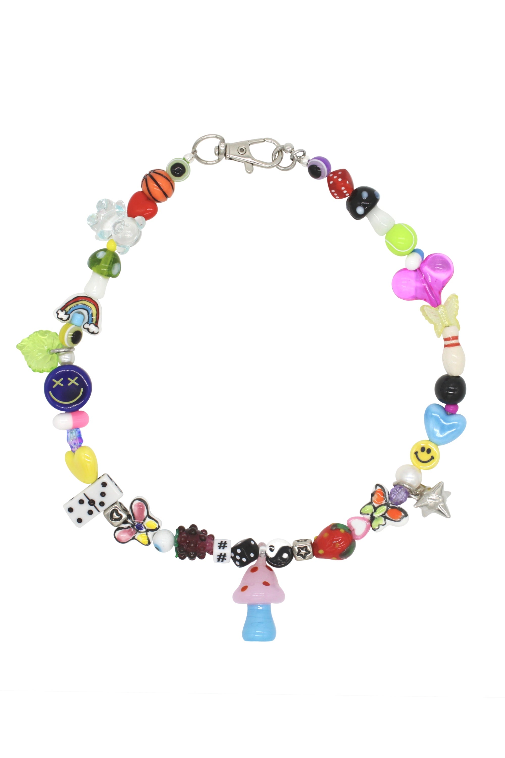 Beautiful Mess - Ceramic And Glass Beads Necklace With Glass Mushroom Charm 17″.