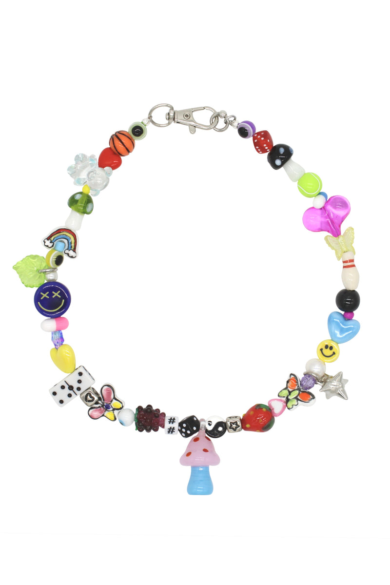 Beautiful Mess - Ceramic And Glass Beads Necklace With Glass Mushroom Charm 17″