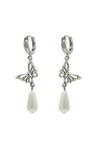 Diana - Pearl Earrings With Butterfly Charm 2.3″