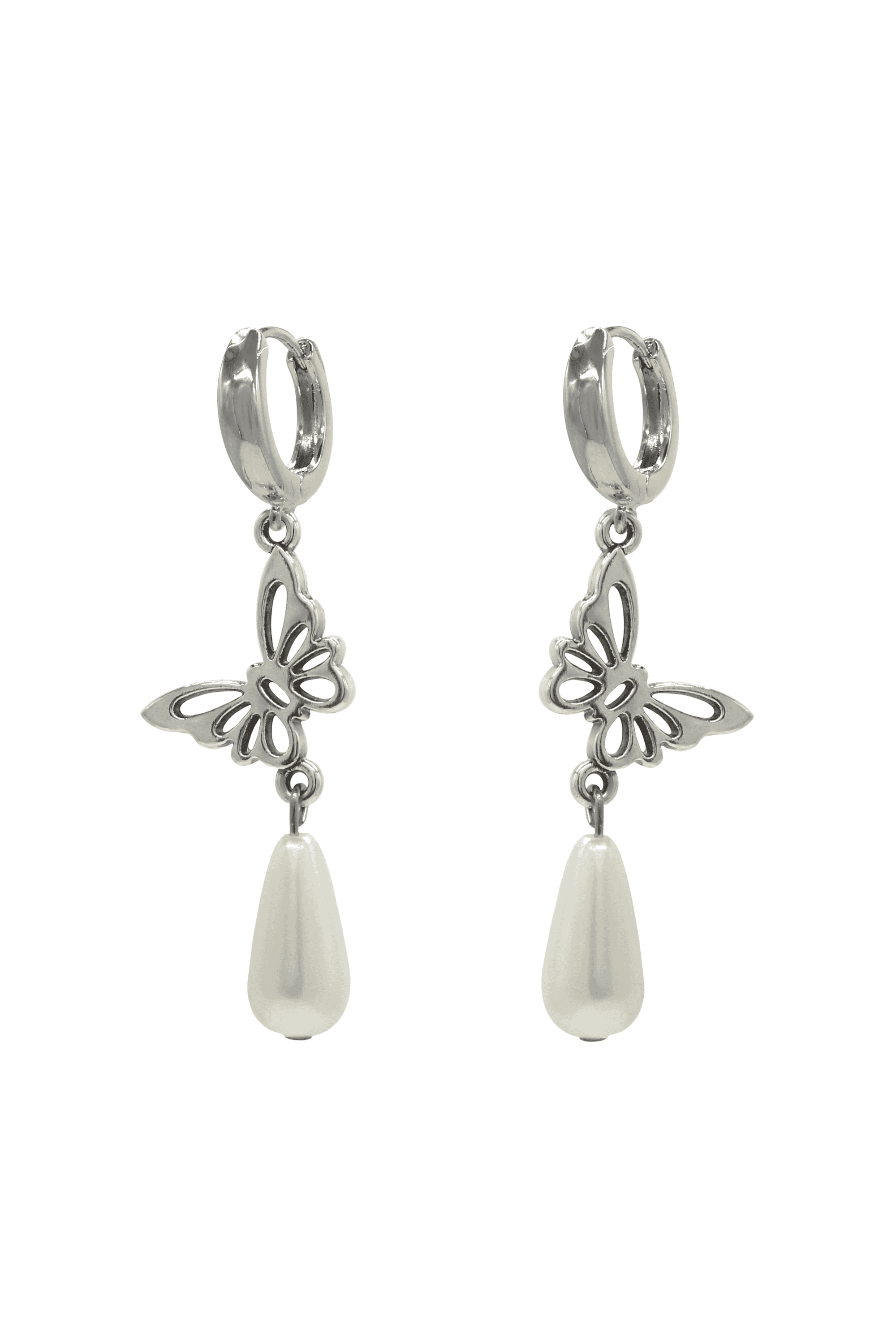 Diana - Pearl Earrings With Butterfly Charm 2.3″