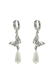 Diana - Pearl Earrings With Butterfly Charm 2.3″