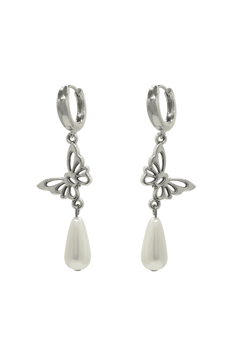Diana - Pearl Earrings With Butterfly Charm 2.3″