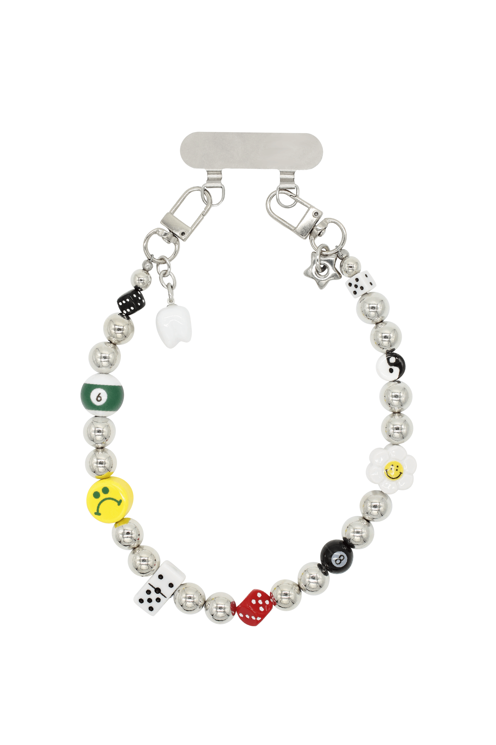 Silver Beads & Ceramic Charms Phone Strap