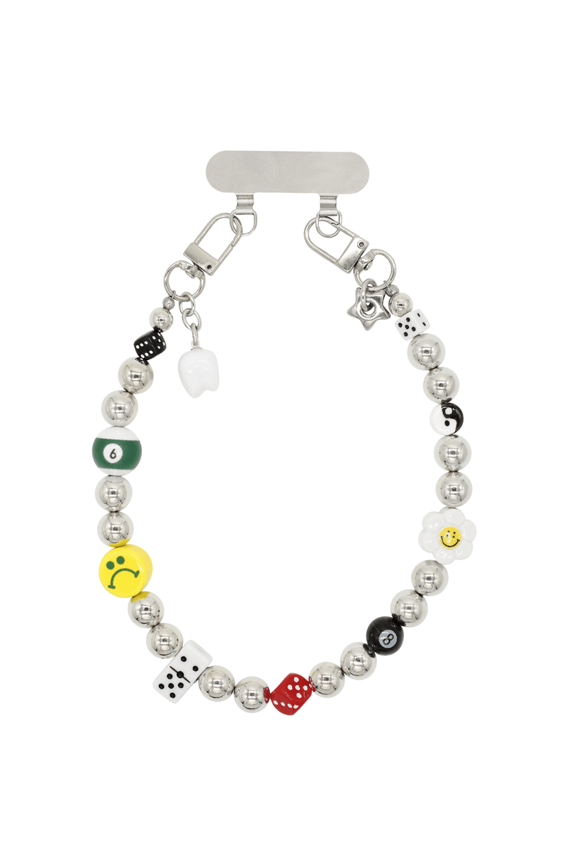 Silver Beads & Ceramic Charms Phone Strap