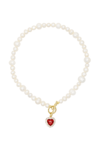 Milena Red - Freshwater Pearl Necklace With Red Heart Charm 15.0″