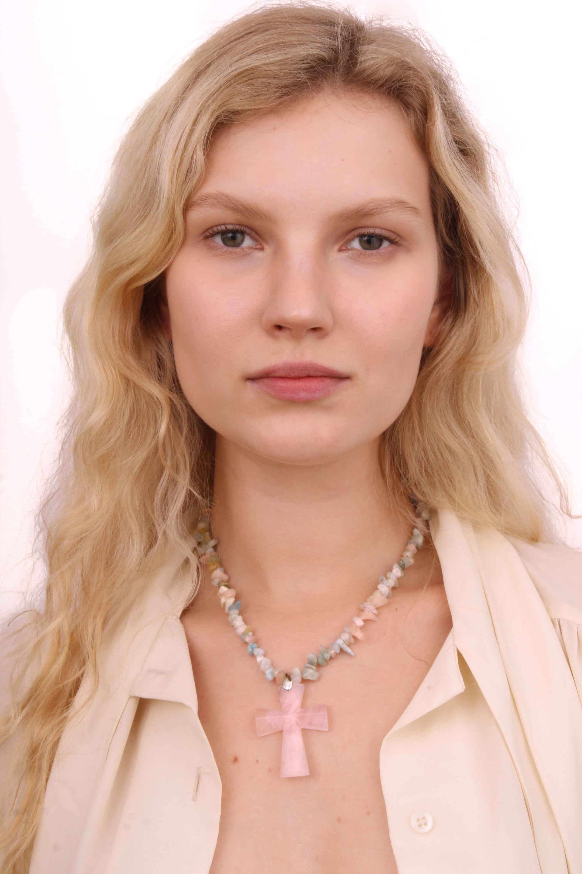 Pink Quartz Cross Necklace