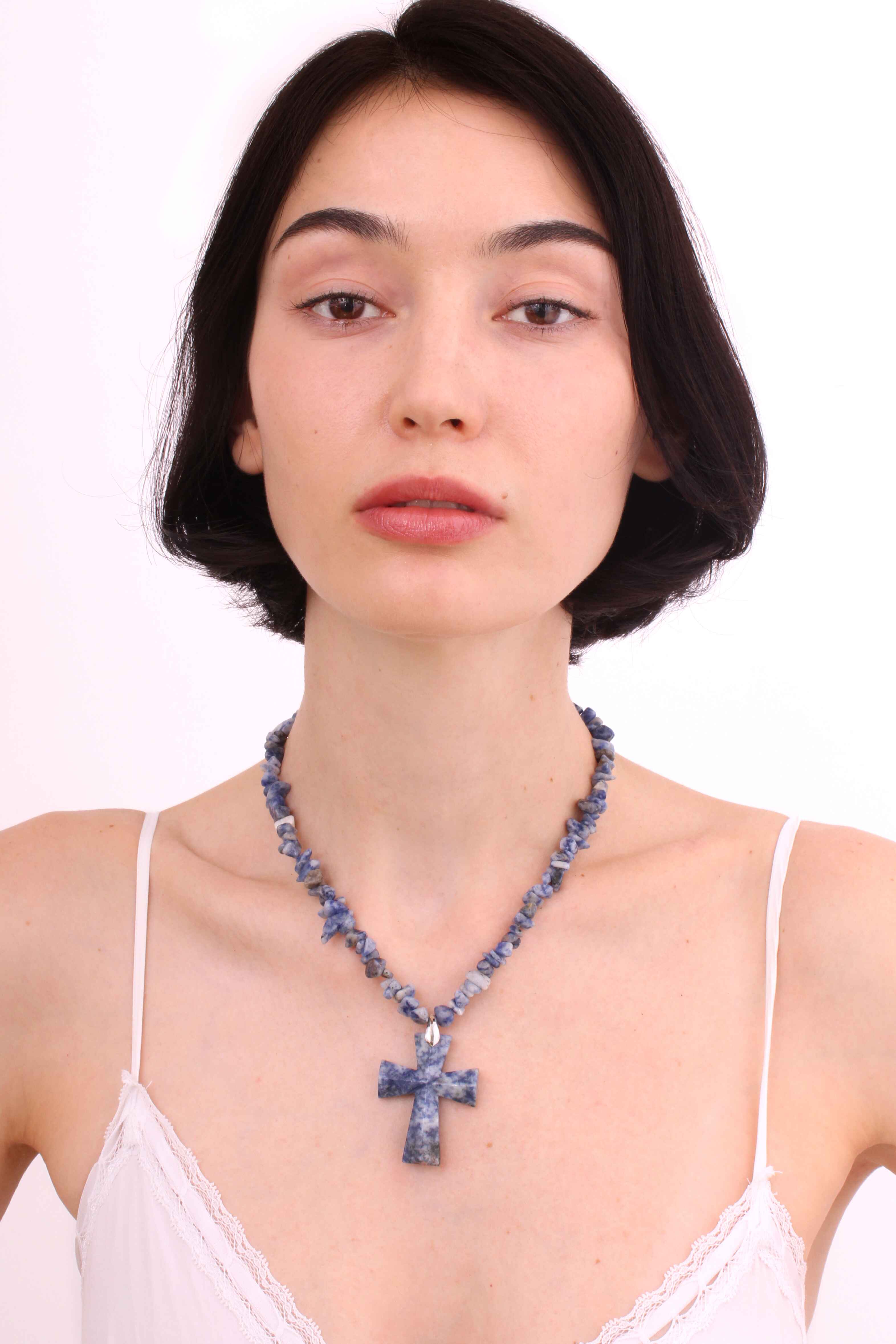 アクセサリー Velvet Lounge NATURE CROSS PENDANT Blue Jasper Beads Cross Pendant Necklace 16.5